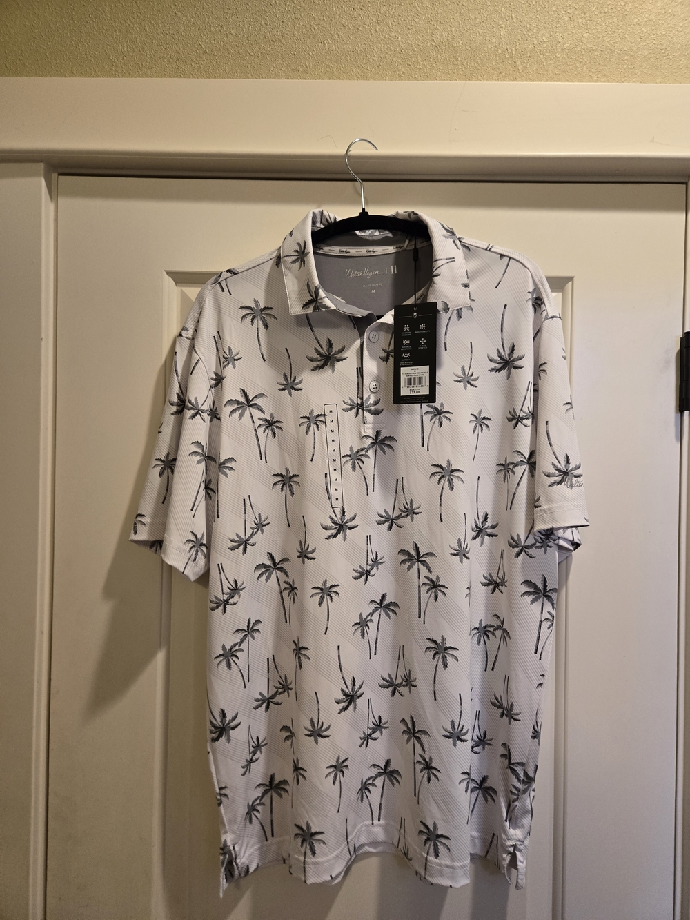 Walter Hagen White Polo with Black Palm Tree Print